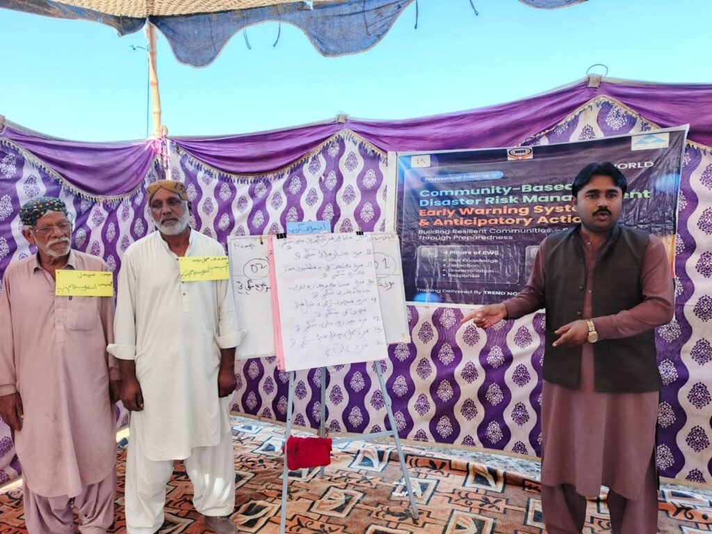 Trend Nova World’s Development Sector team engaging communities in Early Warning and Anticipatory Action sessions to strengthen disaster preparedness and resilience.